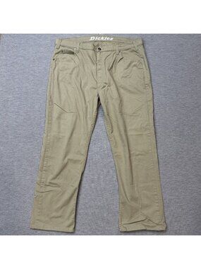 Dickies Khaki Pants Mens Size 40X30 Stretch Straight Leg Pockets Tan Trouser